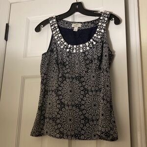 Ann Taylor LOFT Black & White Tank Top with Decoration